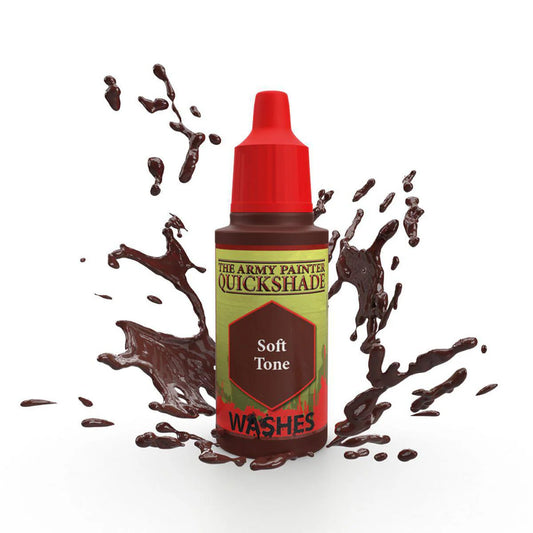 Quickshade Soft Tone Ink 18ml bottle with brown paint splashes on a white background.