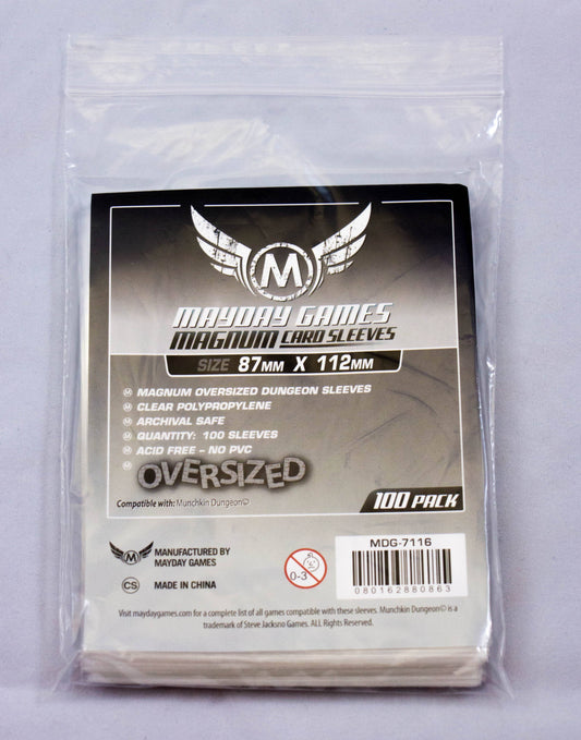 Magnum Oversized Dungeon Sleeves pack, 87x112mm, package dimensions 4.7 x 3.7 x 0.4 inches.