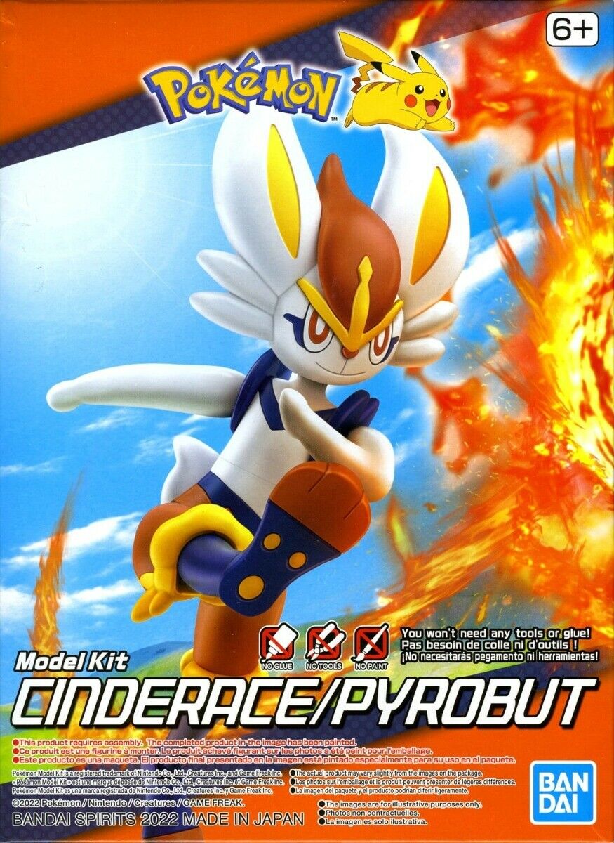 Pokémon Model Kit: Cinderace box, labeled for ages 6+ with product details.