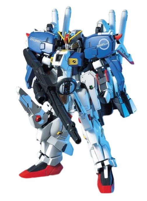 Gunpla HGUC Sentinel 29 Ex-S Gundam model kit, blue, white, and red armor with futuristic plasma rifle.
