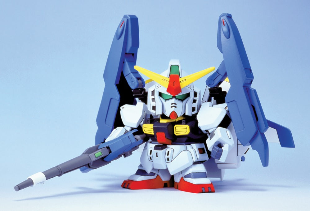 Gunpla SD Z Gundam BB227 Super Gundam with blue wings, yellow V-fin, and rifle.