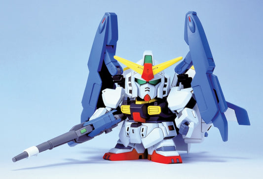Gunpla SD Z Gundam BB227 Super Gundam with blue wings, yellow V-fin, and rifle.