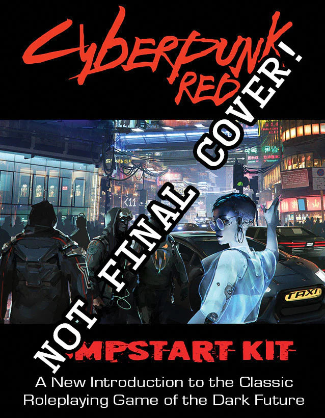 Cyberpunk Red RPG Jumpstart Kit cover featuring a futuristic city and a hologram woman.