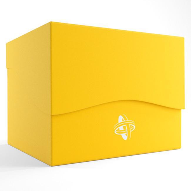 Side Holder 100+ XL yellow deck box with wavy lid and white logo, designed for Commander decks.