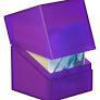 Deck Case Boulder 100+ purple modular card storage box, open with cards inside.