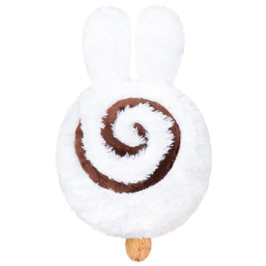 Mini Squishable Cinnabunny plush shaped like a swirl pastry with white fur, bunny ears, and a tan tail.