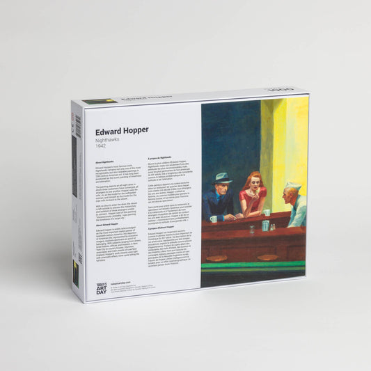 Edward Hopper Nighthawks 1000-piece jigsaw puzzle featuring the iconic diner scene.