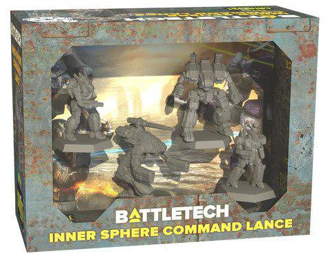 Battletech Inner Sphere Battle Lance Force Pack with four gray mech miniatures and Alpha Strike cards.