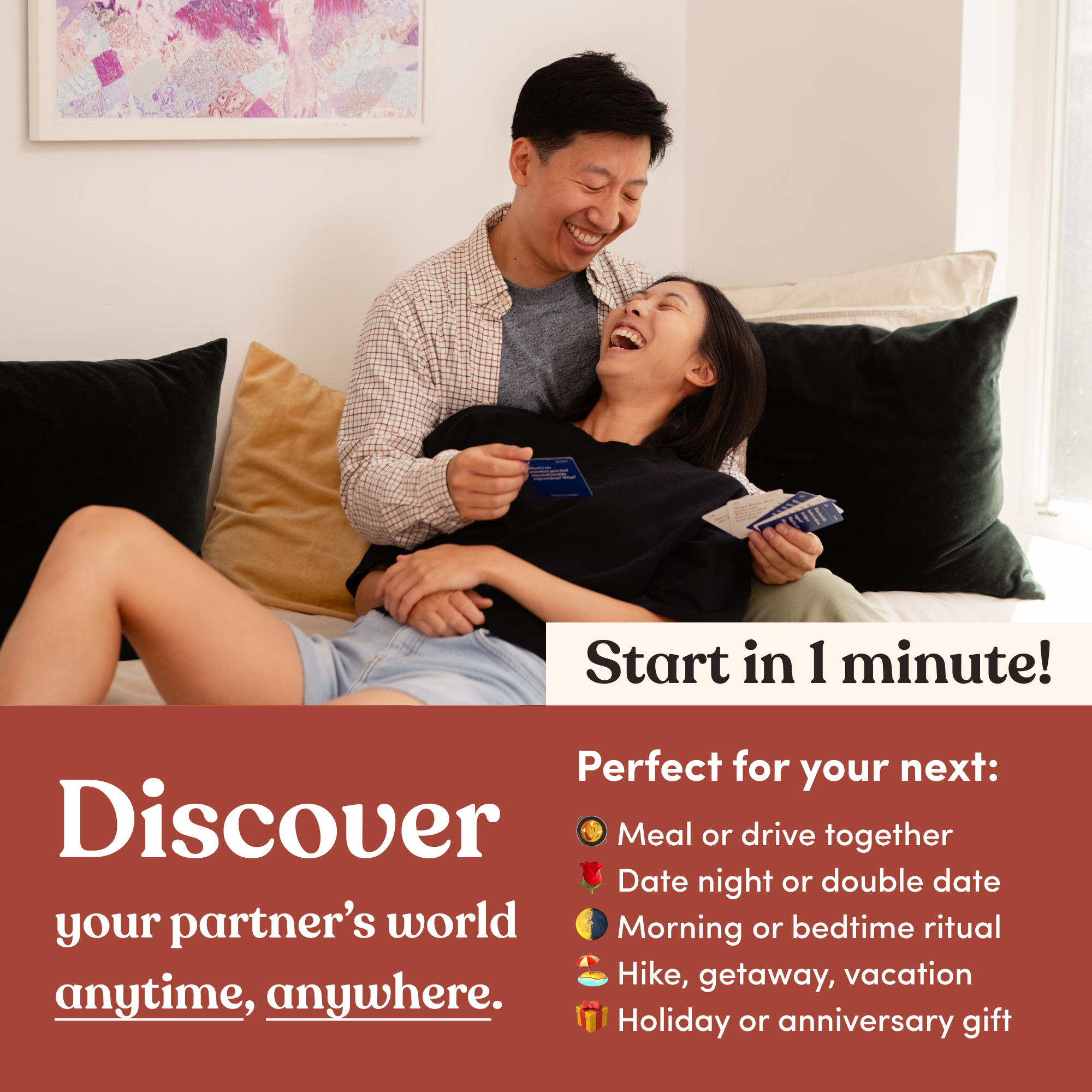 Partners Are Human (Couples Edition) cards being used by a couple.