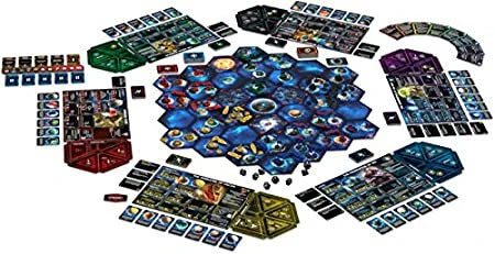 Twilight Imperium: 4th Edition board game with hex tiles, cards, and tokens.