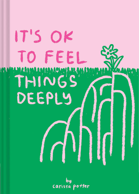 Its OK to Feel Things Deeply book cover with floral design and green hills.