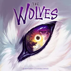The Wolves board game featuring a wolf’s eye design reflecting wolves and a sunset.