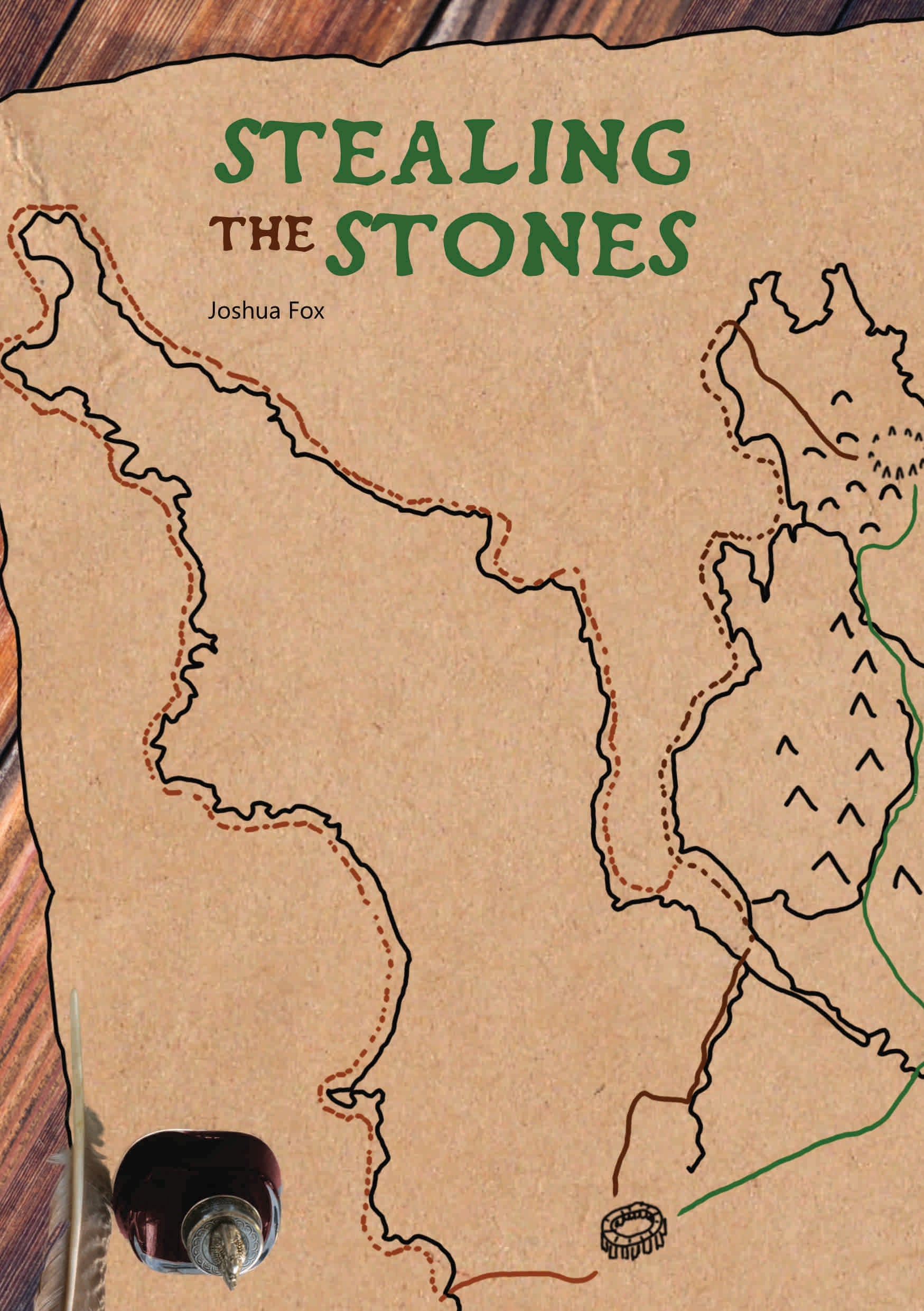 Stealing the Stones book cover displaying a hand-drawn fantasy map and ritual circle on parchment.