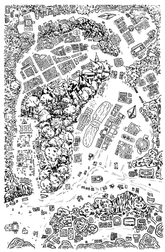 Claw Atlas: hand-drawn fantasy maps for Beak, Feather, & Bone featuring forests, rivers, towns, and mountains.