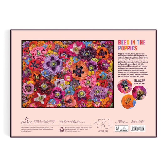 Bees in the Poppies 1000 Piece Puzzle in a colorful box featuring floral imagery.