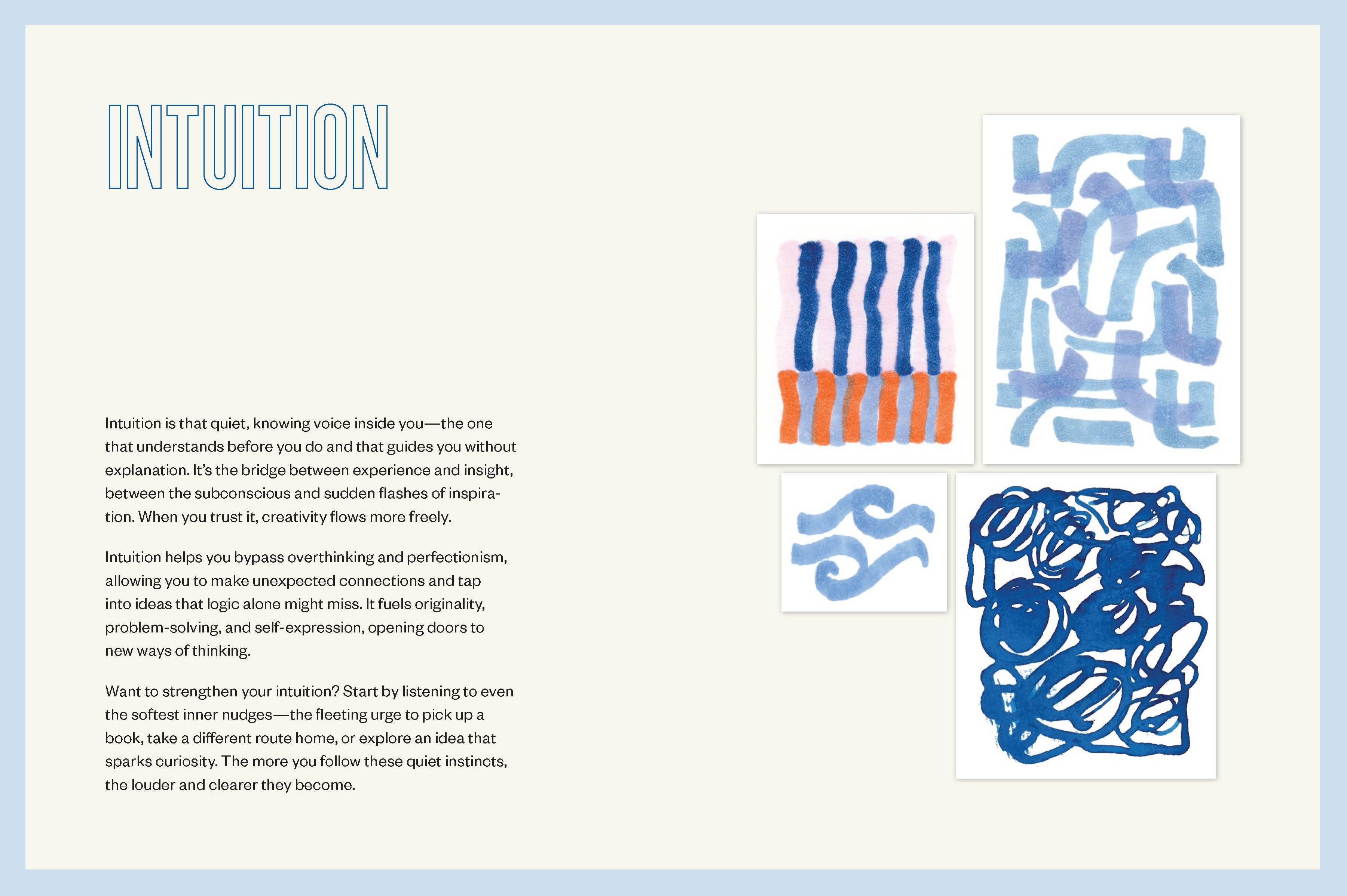 Daily Creative journal with four abstract blue and orange watercolor designs on the cover.