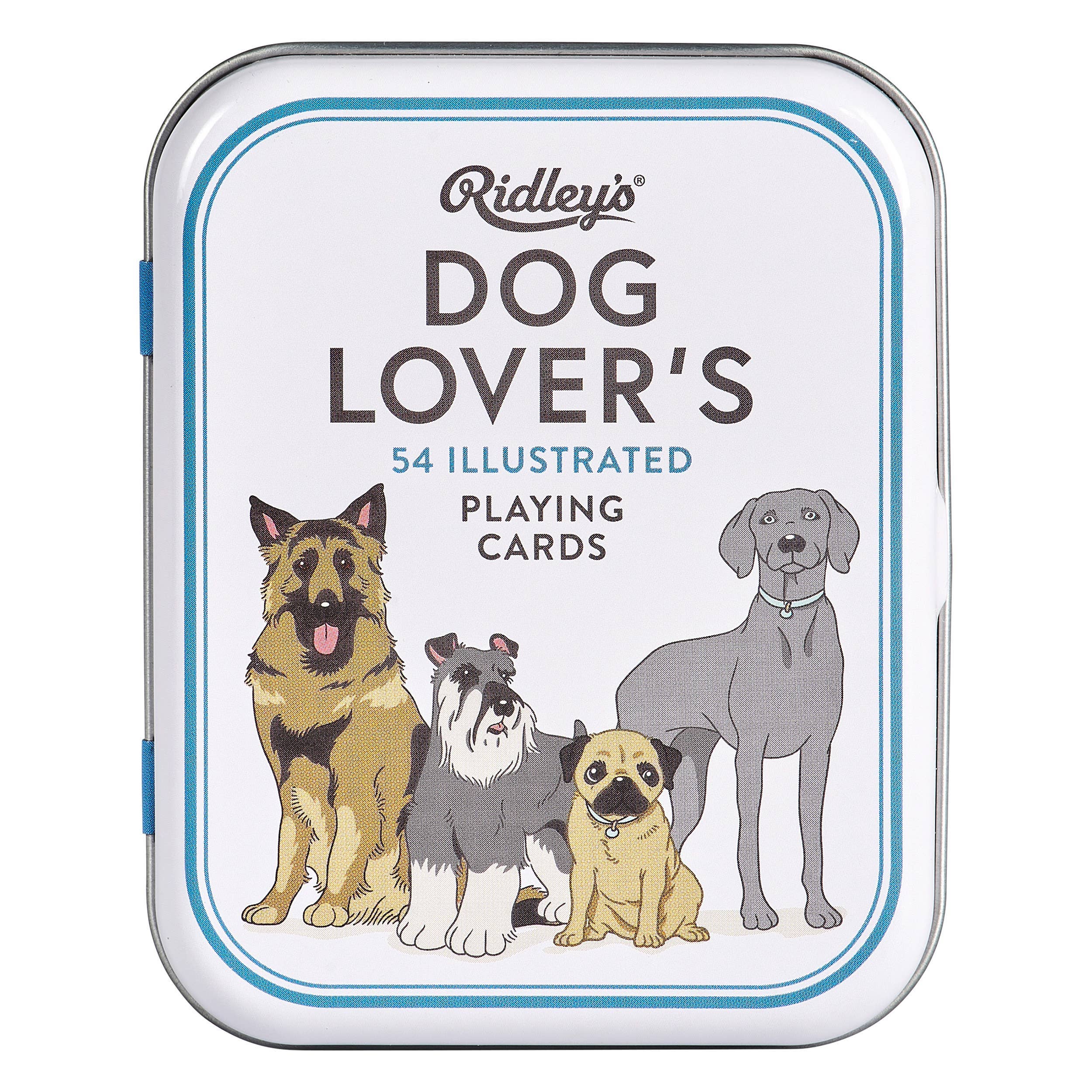 Dog Lovers Playing Cards in a tin box featuring four dog breeds.