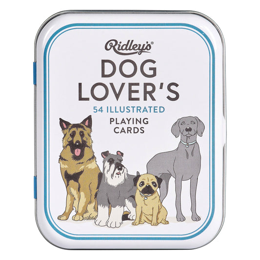 Dog Lovers Playing Cards in a tin box featuring four dog breeds.