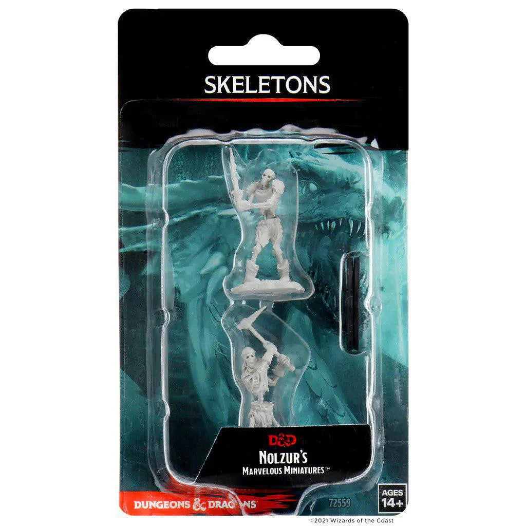 D&D Nolzurs Marvelous Unpainted Miniatures Skeletons, 2-pack, plastic figures, ages 14+.