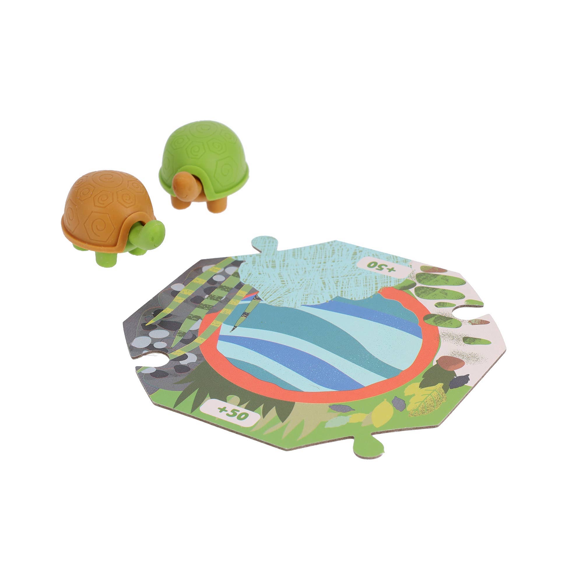 Tortoise Tumble set with two turtle figurines and a hexagonal puzzle piece.