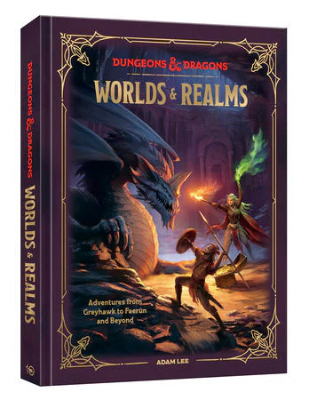 Dungeons & Dragons Worlds & Realms book cover featuring heroes fighting a dragon.