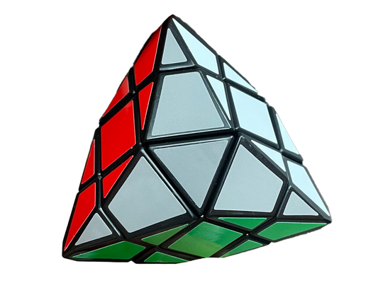 Volstar Inverse Twist & Solve Pyramid Puzzle with red, white, and green triangular side pieces.