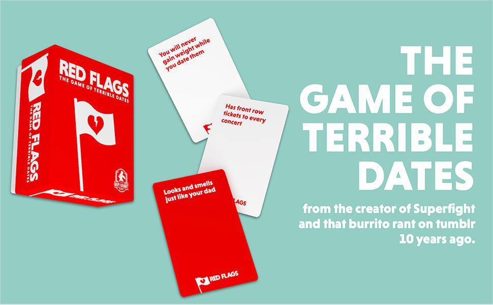 Red Flags card game featuring quirky dating traits.