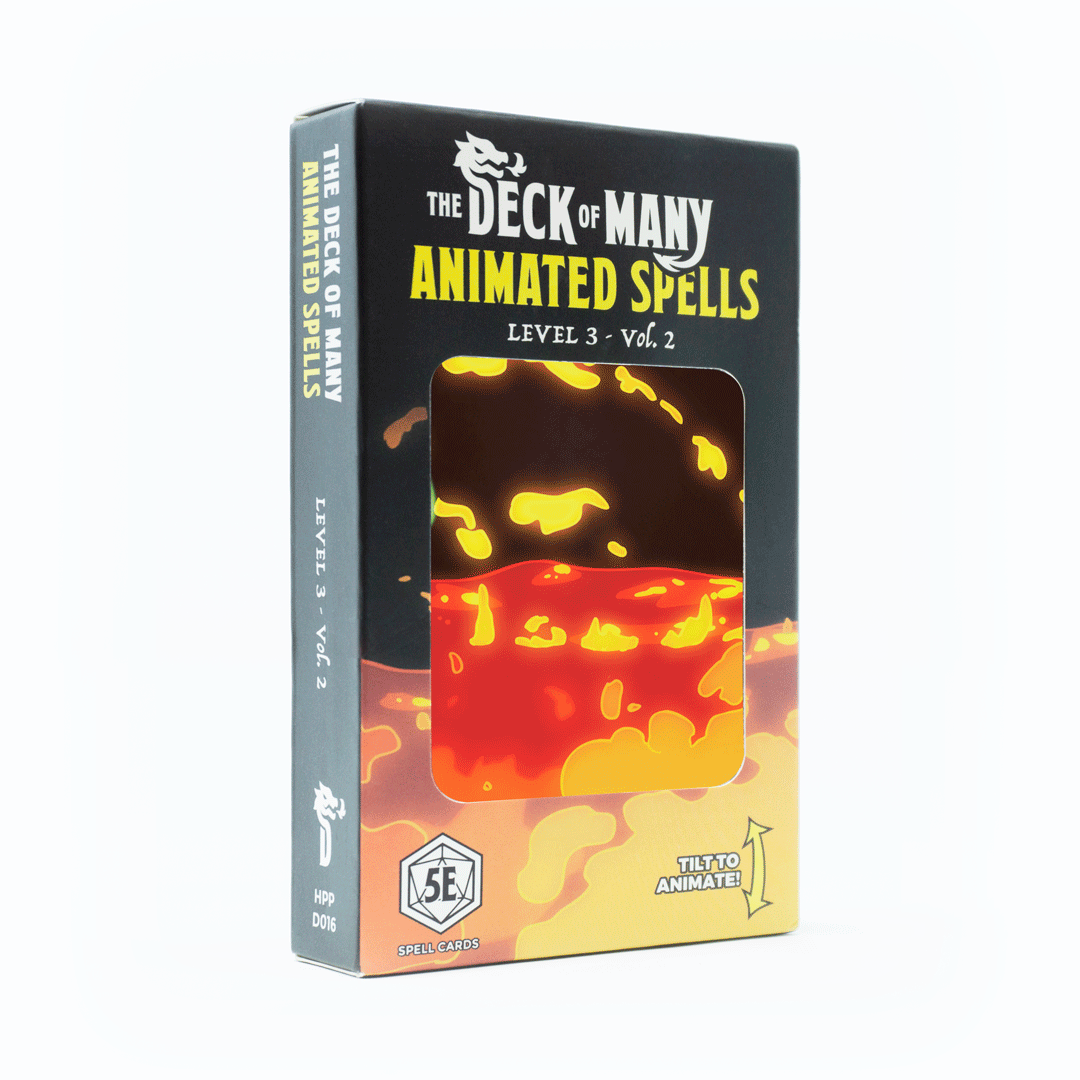 Animated Spells: Level 3 Vol. 2 - 5e 2014 D&D reference cards, box with animated lava design on front.