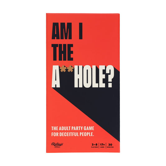 Red and black box for Am I The A**hole? social deduction party game.