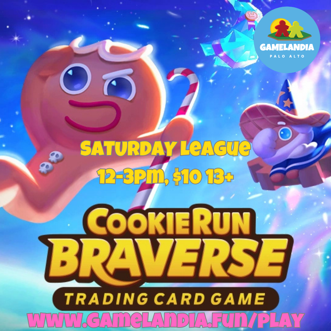 COOKIERUN LEAGUE card game event at Gamelandia, scheduled for 11AM Saturday.