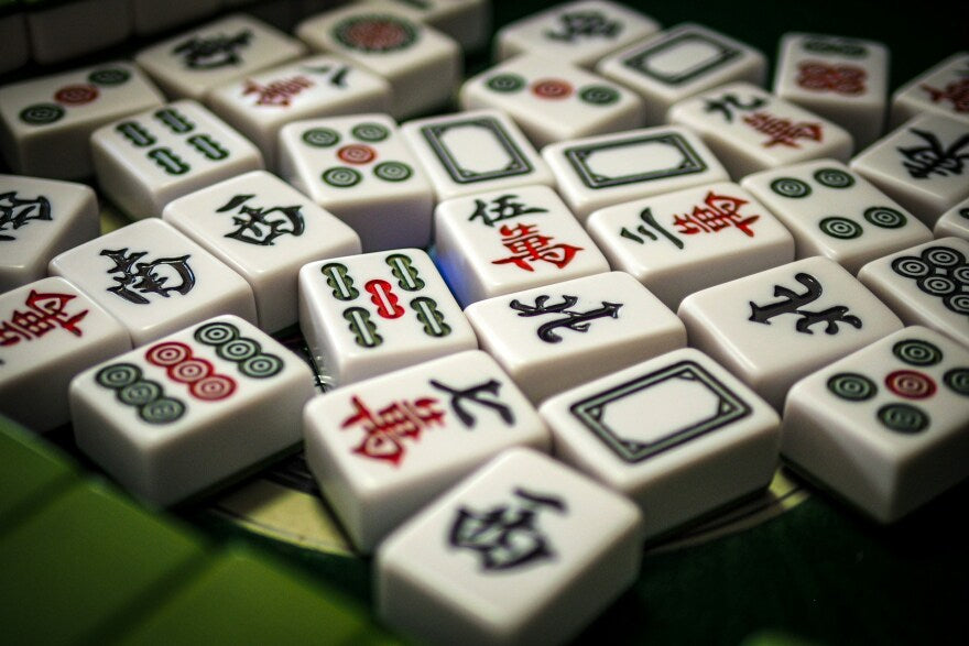 7p 10 Mahjong Night with Molly Pay in Store tiles featuring patterns and Chinese characters.