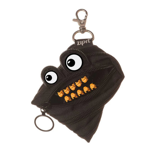 The Zipsters Grillz Mini Pouch - BLACK with cartoon eyes and zipper teeth on the front.