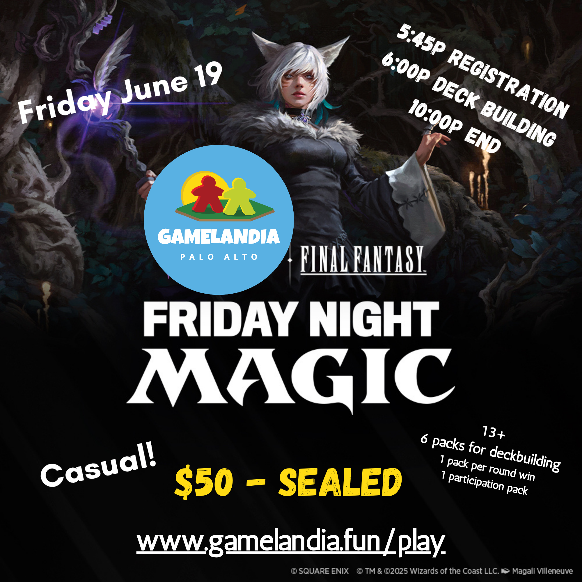 FINAL FANTASY Throwback Sealed event details for 6PM at Gamelandia Palo Alto.