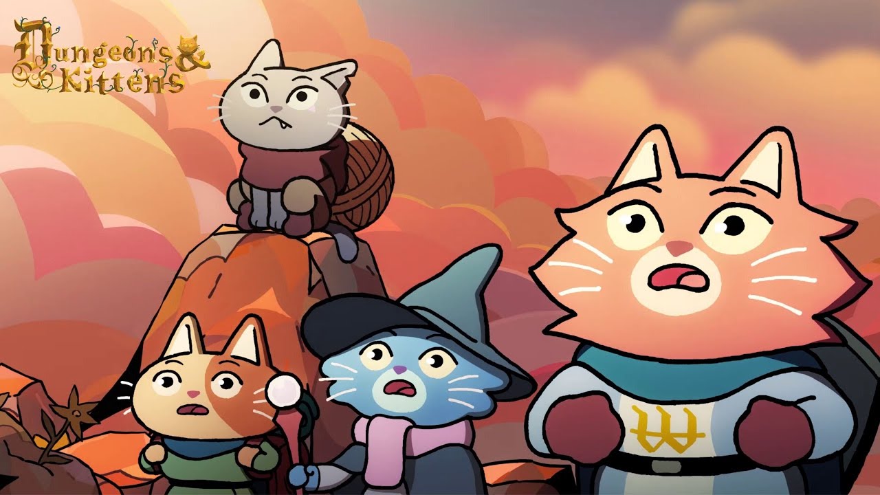 Dungeons & Kittens RPG Room for ages 8–14, featuring four cats in fantasy gear.