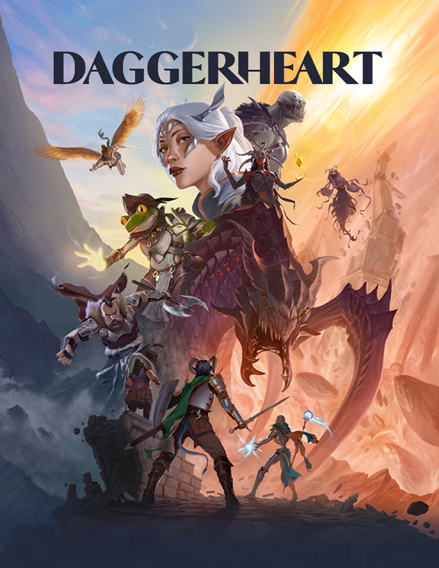 Daggerheart fantasy RPG with characters Jason, elf, and dragon. Event: 7pm Free RPG Day, Space Room, Age 15+.