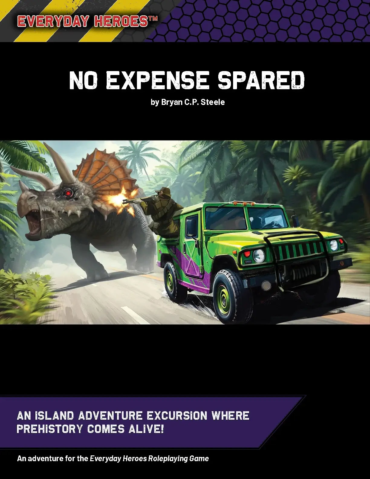 Everyday Heroes RPG session: race a green SUV from a dinosaur, 11:30 am, Free RPG Day, Big Room, Age 13+.