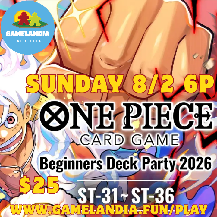 One Piece TCG Beginners’ Deck Party [ST-31]–[ST-36], event details: 6pm Sun, 7pm Tues at Gamelandia.