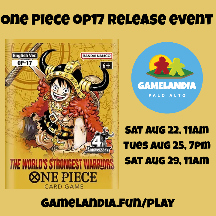 ONE PIECE CARD GAME OP-17 4th Anniversary event flyer with schedule and booster pack details.