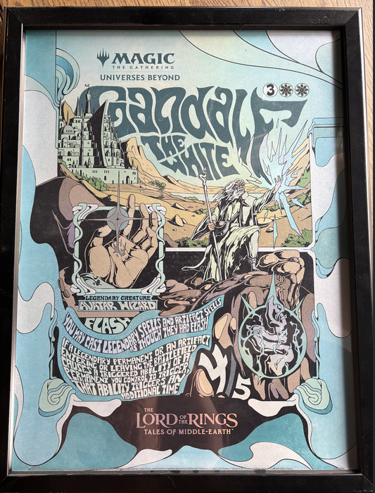 Framed Gandalf foil poster featuring MTG Flashback art from The Lord of the Rings 6p Prepay Draft set.