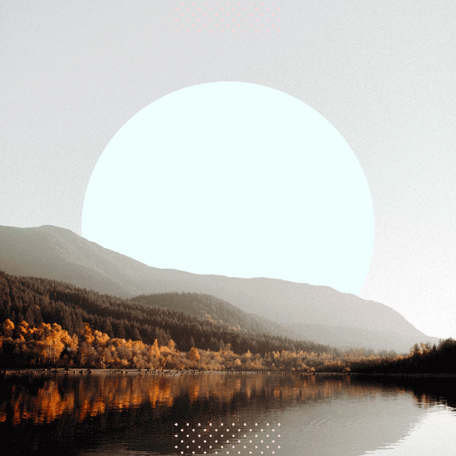 No Pokemon League today card with autumn trees, calm lake, mountains, and a pale geometric circle in the background.