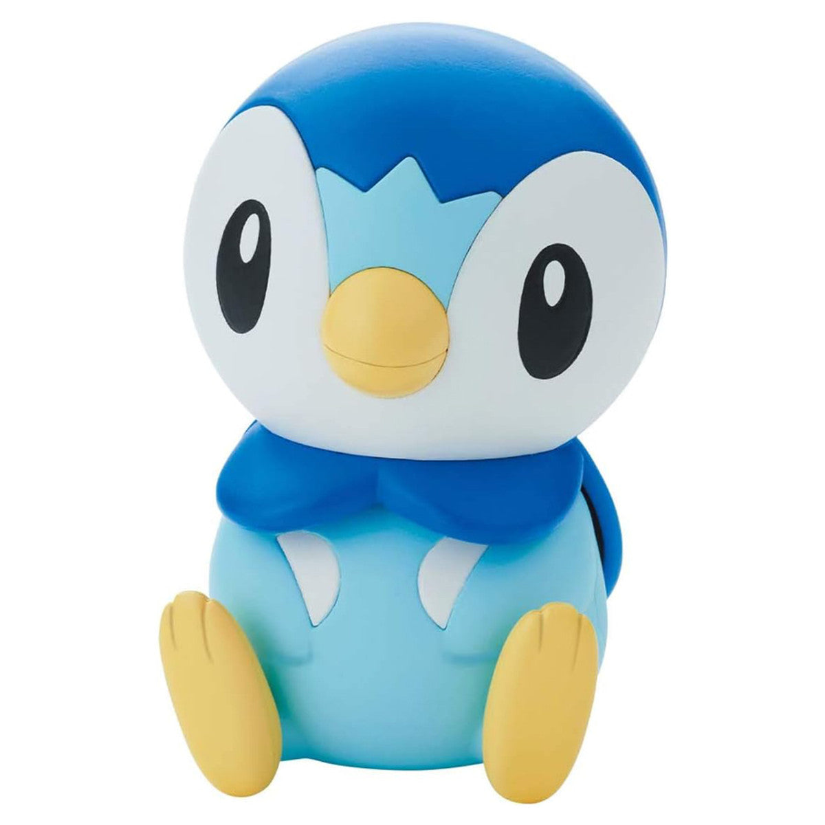 Blue penguin-like Pokepia: Quick character with large eyes in upright sitting position, resembles a Pokémon model.
