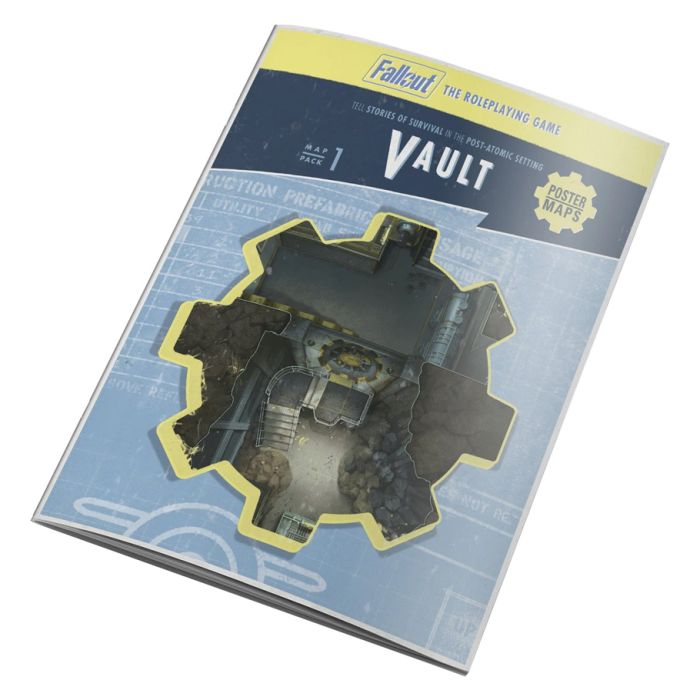 Fallout RPG: Map Pack 1: Vault with a die-cut vault door window on the included poster.