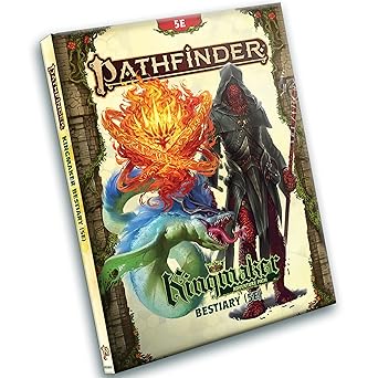 Pathfinder Kingmaker Bestiary (Fifth Edition) cover featuring a mage, dragon, and magical symbols.