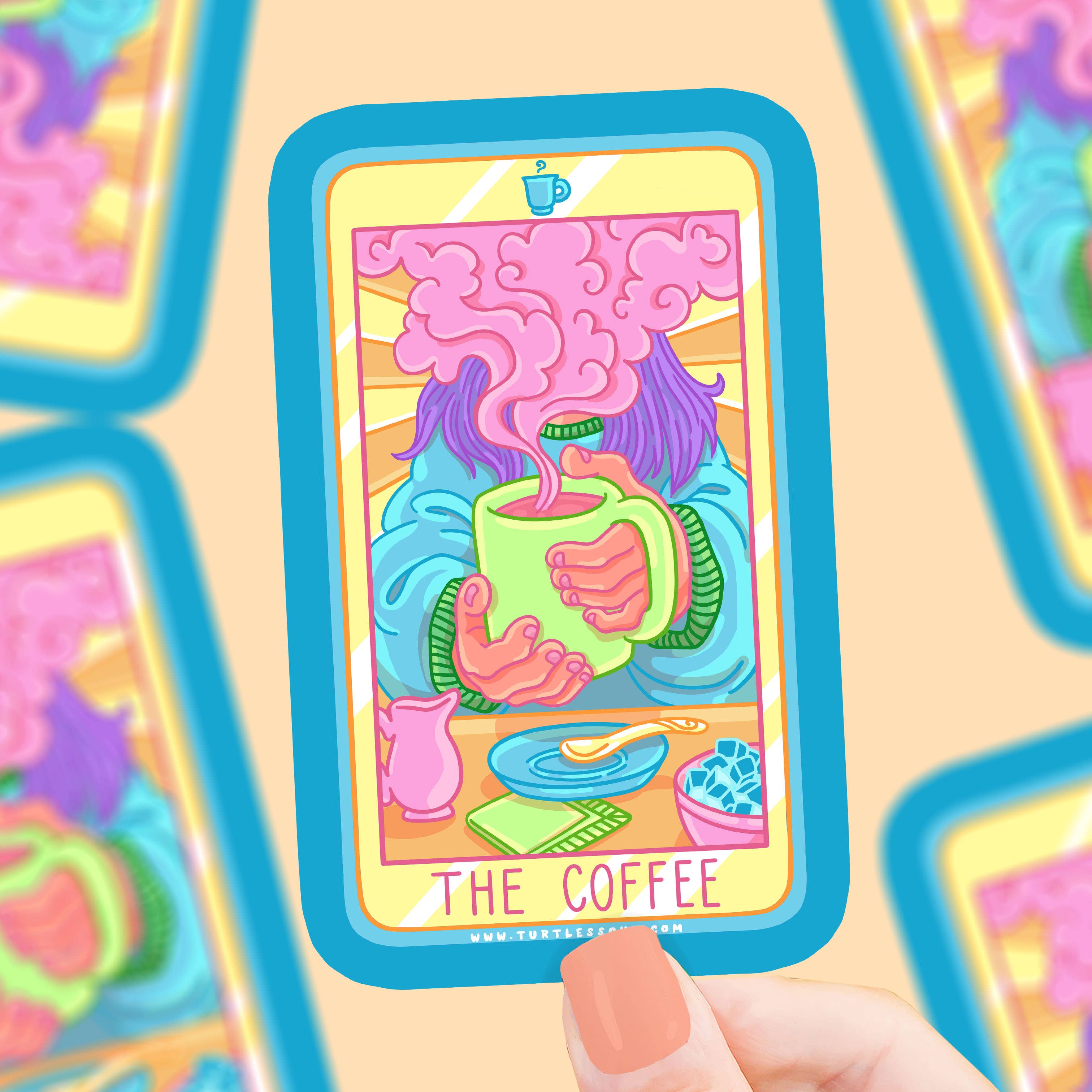Coffee Tarot Card Vinyl Sticker with a colorful design for coffee shop and tarot enthusiasts.