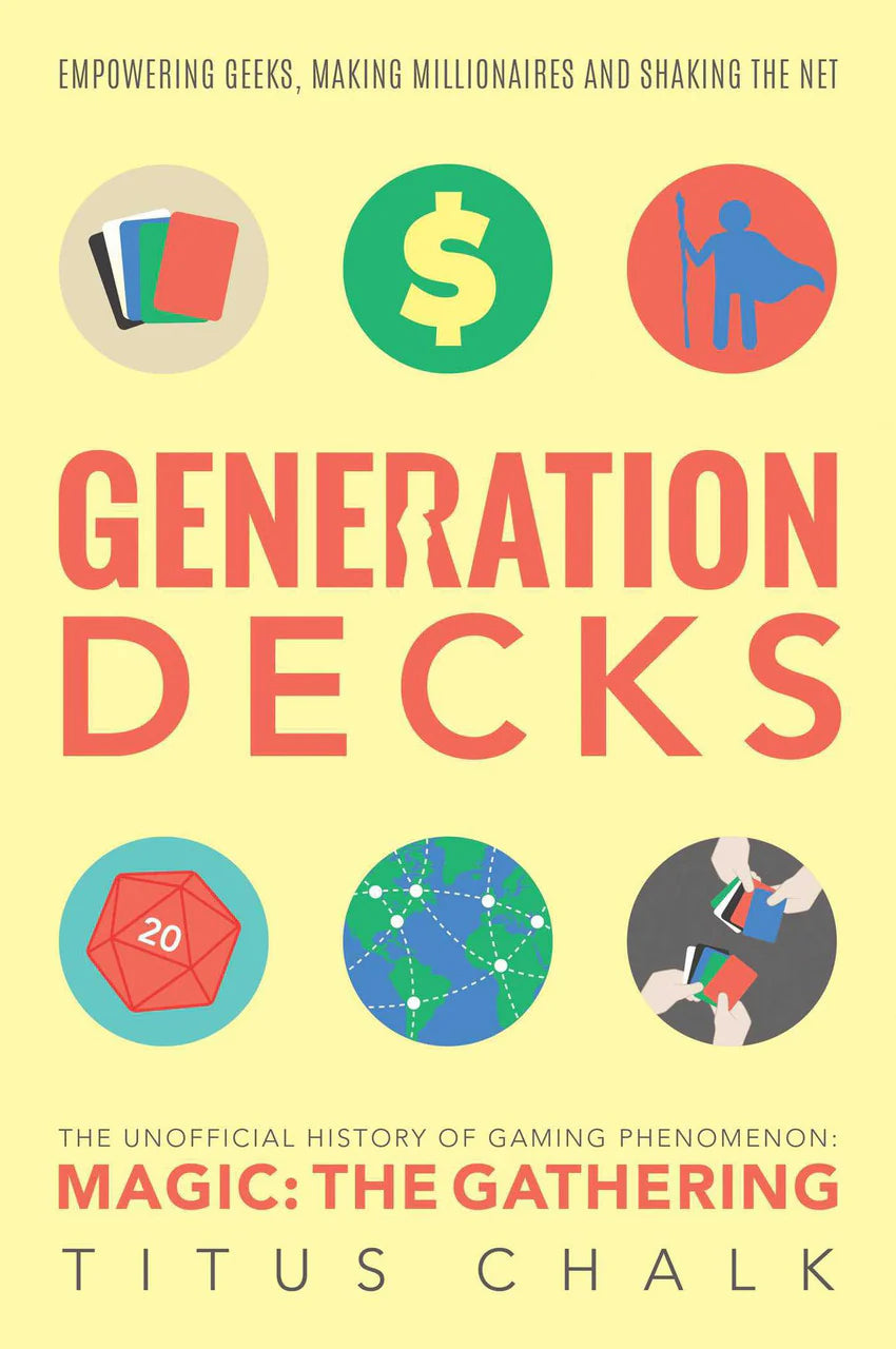 Generation Decks book cover with icons and subtitle about Magic: The Gathering by Titus Chalk.