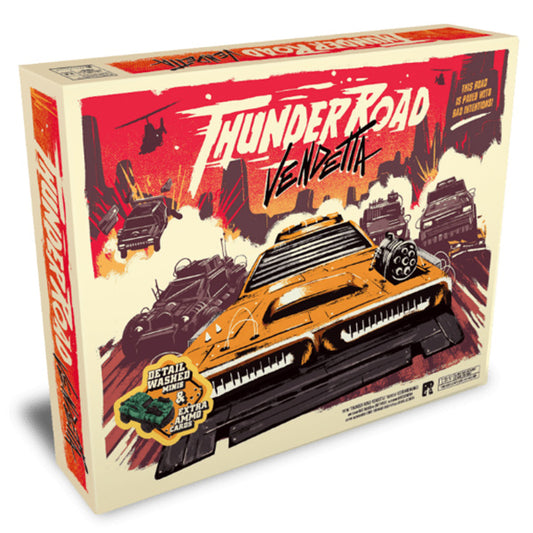 Thunder Road: Vendetta Deluxe Edition box with illustrated cars racing on a hazardous road.