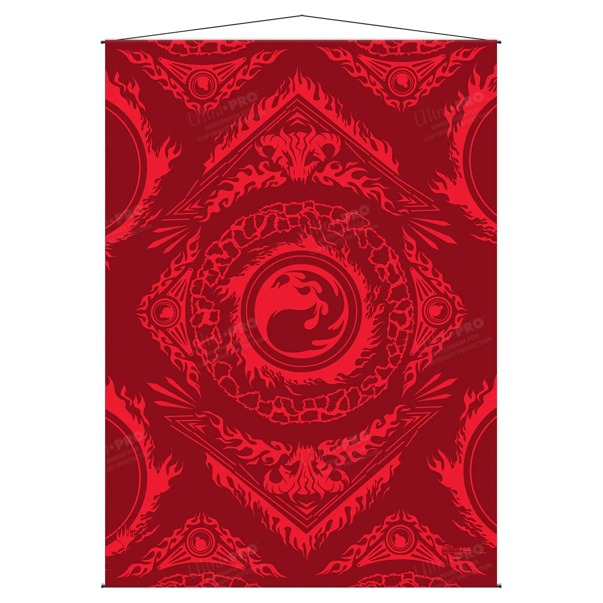 Mountains Wall Scroll for Magic: The Gathering, red and black with symmetrical flame patterns.