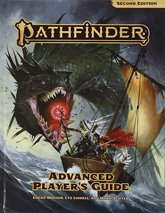 Pathfinder 2nd Edition: Advanced Player’s Guide featuring adventurers and a dragon on the cover.