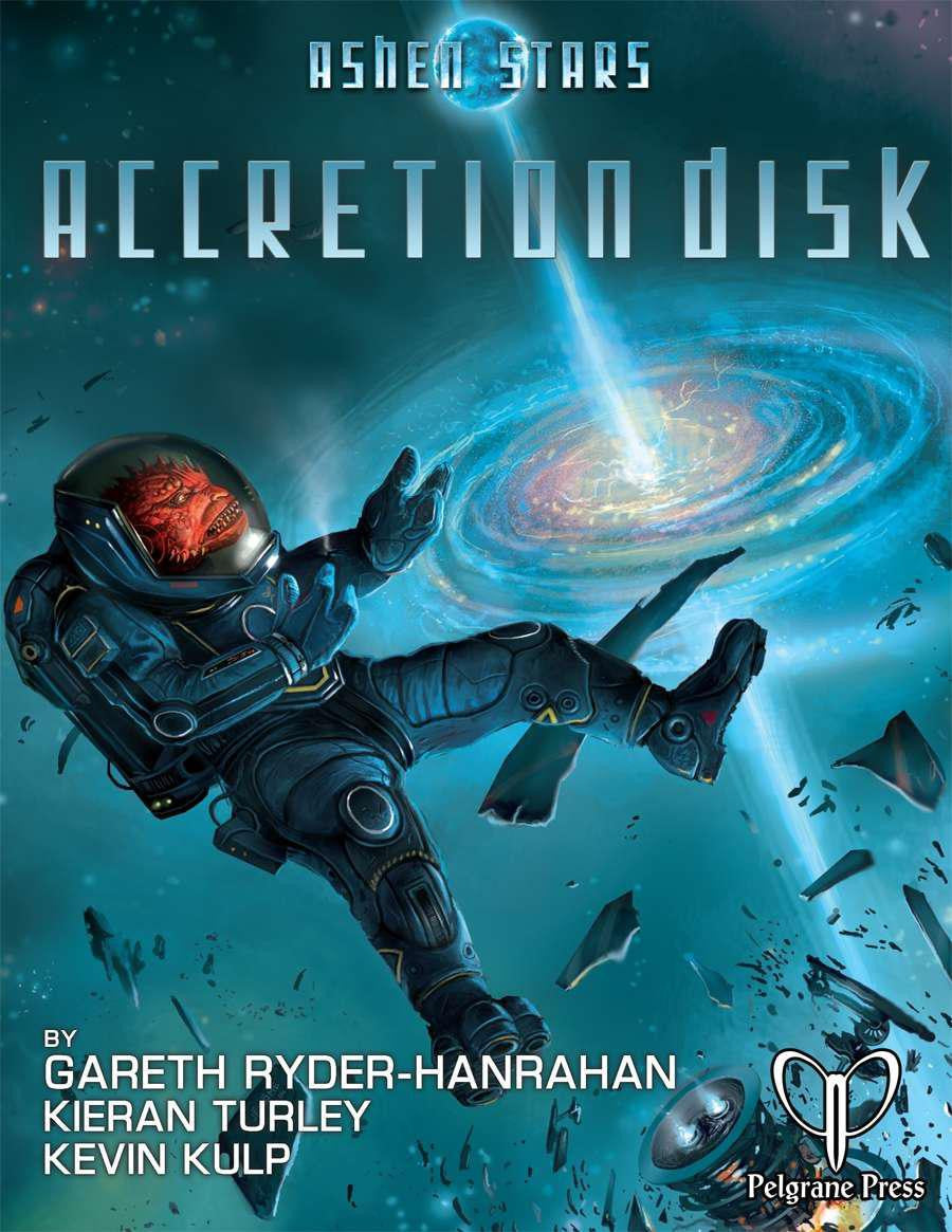 Ashen Stars: Accretion Disk cover showing an alien in a spacesuit and the title with authors.