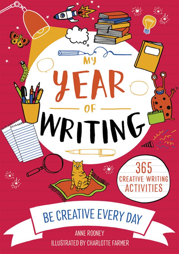 My Year of Writing book with art supplies, cat, and illustrated elements on the cover.